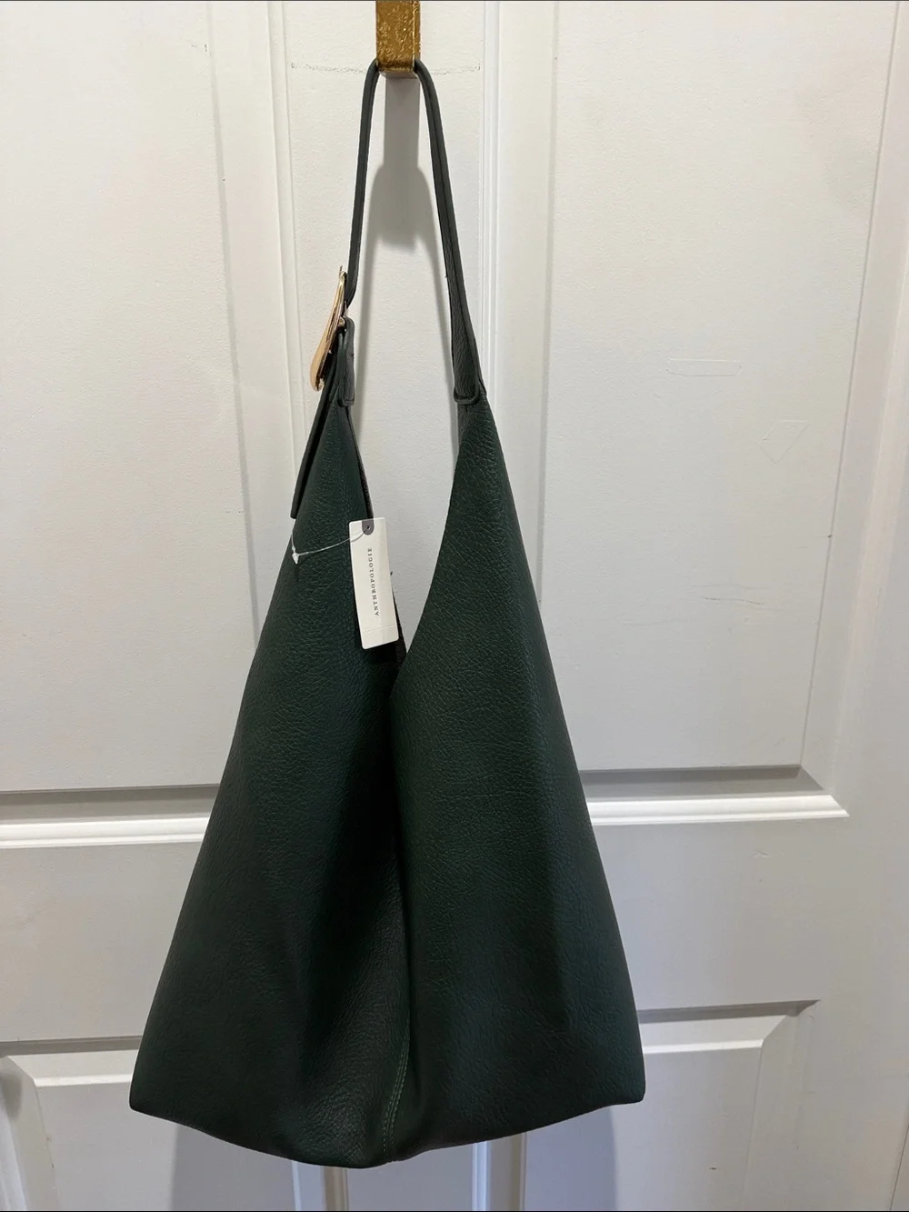 Anthropologie Dark Green vegan Leather Hobo Tote